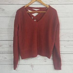 Active USA Criss Cross Back V Neck Sweater